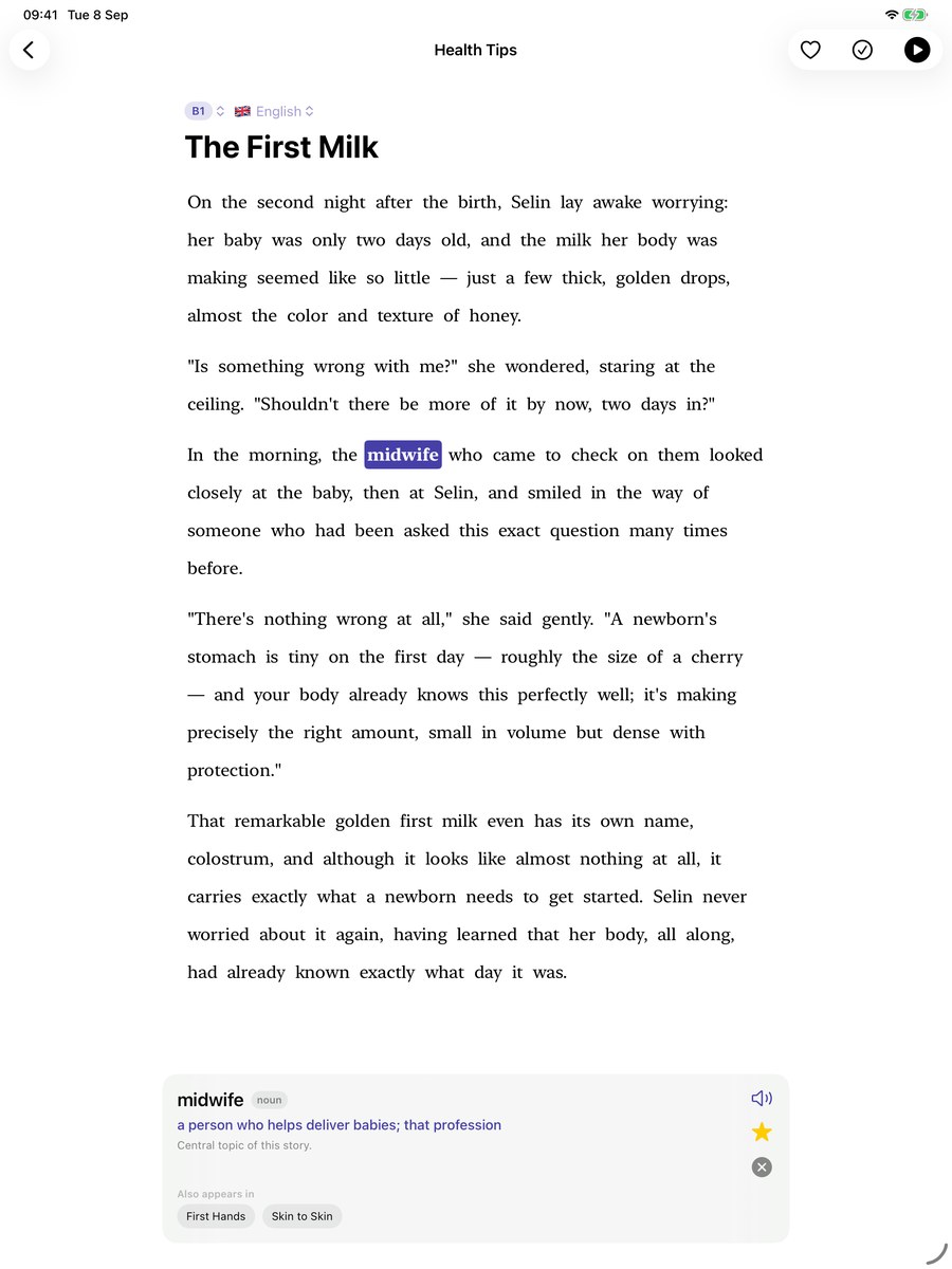 Reading a story on iPad with a word card open